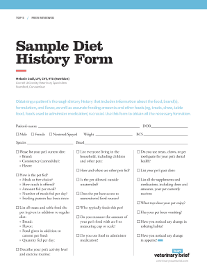 Diet History Example  Form