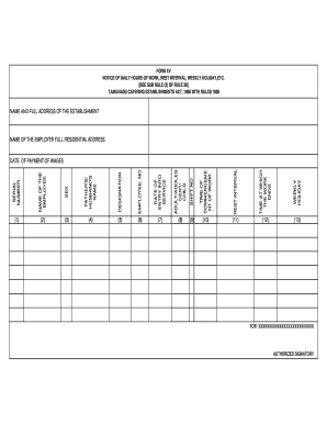 Form S Notice of Daily Hours of Work