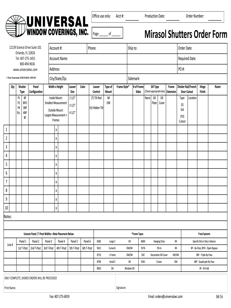  Mirasol Shutter Form 2016-2024