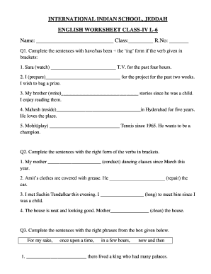 English Worksheet for Class 4  Form