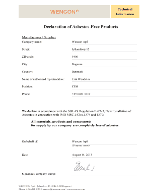 Asbestos Declaration Letter Sample  Form