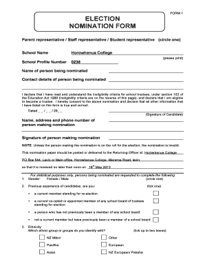 Nomination Form for School Election