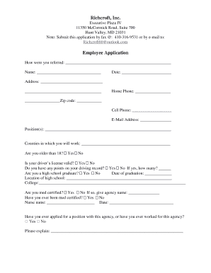 Richcroft Inc Employment  Form