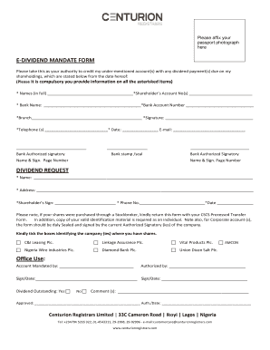 Centurion Registrars E Dividend Form