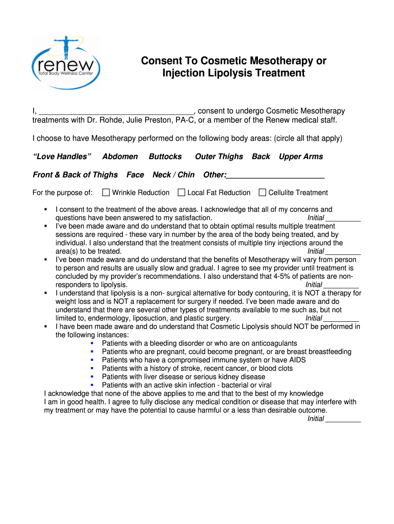 Consent to Cosmetic Mesotherapy Treatment BDrRohdebbcomb  Form