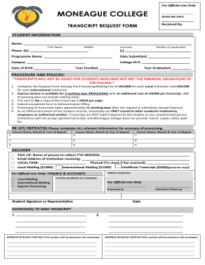 Moeague College Transcript Form