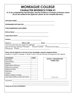 Character Reference Form the Moneague College Home Moneaguecollege Edu