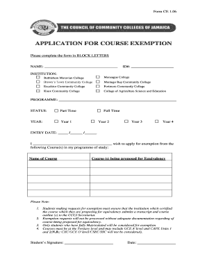 CCCJ Exemption Request Form the Moneague College Home Moneaguecollege Edu