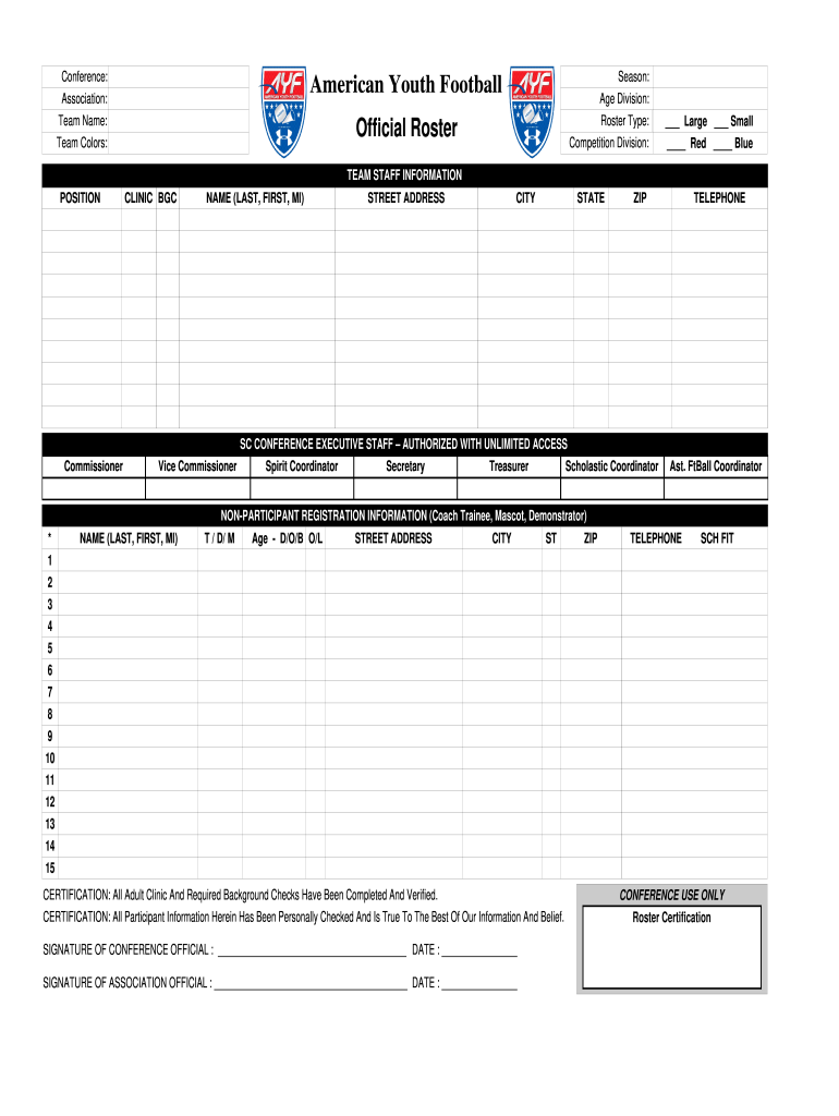 Ayf Roster  Form