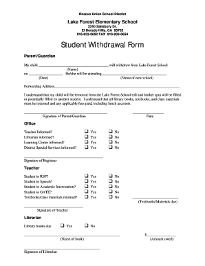 Withdrawal Lake Forest  Form