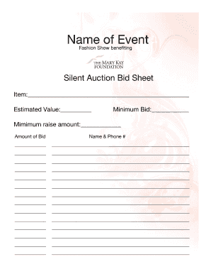 Silent Auction Bid Sheet  Form
