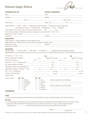 Refractive Surgery Referral PCLI for Doctors of Optometry  Form