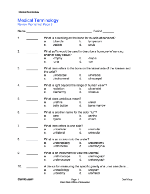 Medical Terminology Worksheet  Form