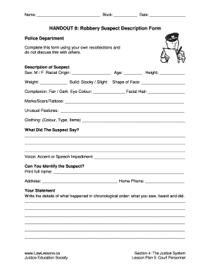 Robbery Description Form