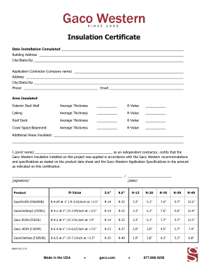 Insulation Certificate PDF  Form