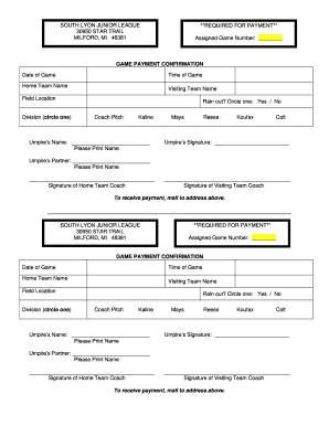 Baseball Umpire Pay Sheet South Lyon Junior League  Form