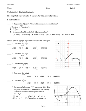 Limits Worksheet with Answers PDF  Form