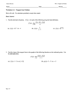 Tangent Line Problem Worksheet  Form