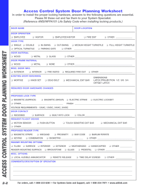 Access Control System Door Planning Worksheet  Form