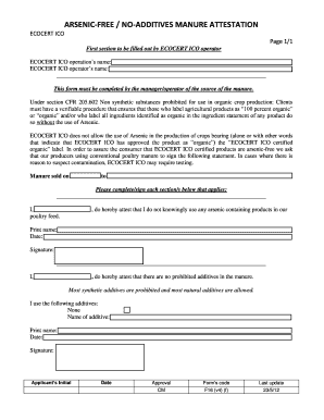 ARSENIC NO ADDITIVES MANURE ATTESTATION  Form