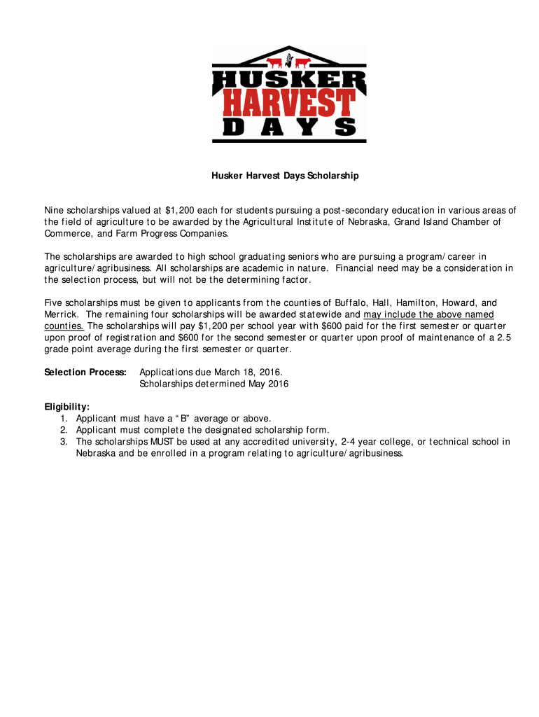 Husker Harvest Days Scholarship  Form