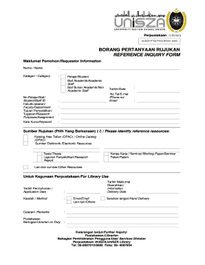 BORANG PERTANYAAN RUJUKAN REFERENCE INQUIRY FORM Unisza Edu