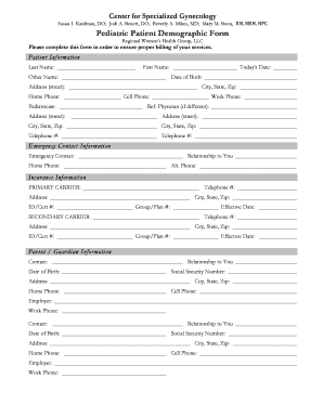 SK Pediatric Patient Reg Demographic Form