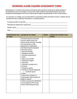 Model Working Alone Hazard Assessment Form Agsafety Osu