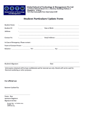 Student Particulars  Form