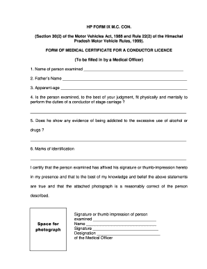 Conductor Licence Medical Form Hp PDF