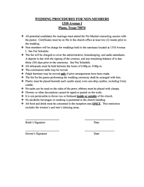 Wedding Packet Contract for Non Members Bsmbcplanobborgb  Form