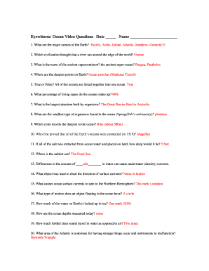 Eyewitness Ocean Video Questions  Form