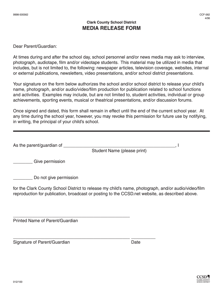 Get and Sign Ccsd Media Release Form 2006-2022