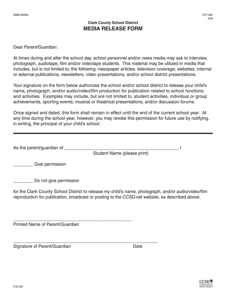  Ccsd Media Release Form 2006-2024