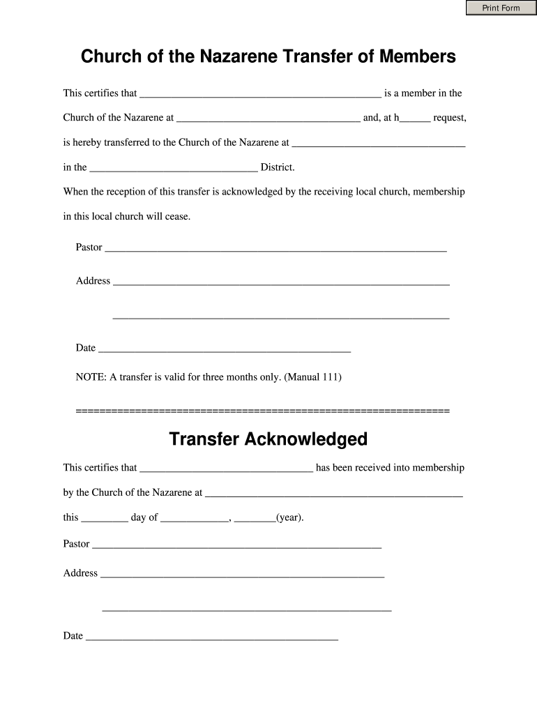 Church Transfer Forms