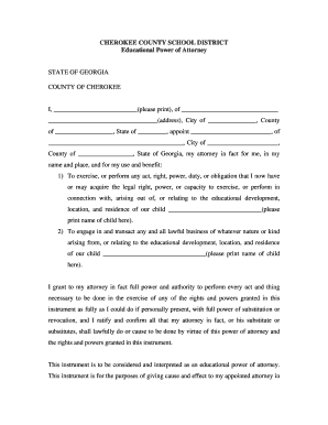 Educational BPowerb of BAttorneyb Cherokee County Schools Cherokee K12 Ga  Form