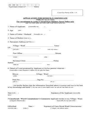Domicile Certificate Assam  Form
