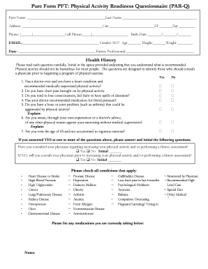 Par Q Physical Activity Readiness Questionnaire  Form