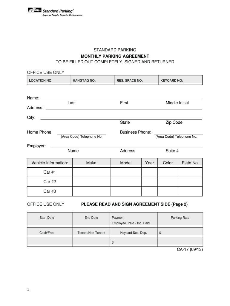  1 STANDARD PARKING BMONTHLYb PARKING BAGREEMENTb to BE Bb 2013-2024