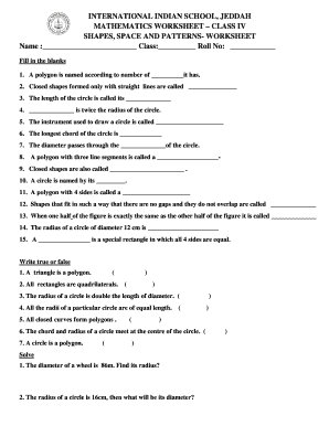Shapes and Patterns Worksheets for Grade 4 PDF  Form