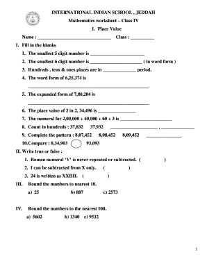 Numbers Worksheet Class 4  Form
