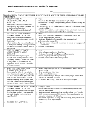 Yale Brown Obsessive Compulsive Scale  Form