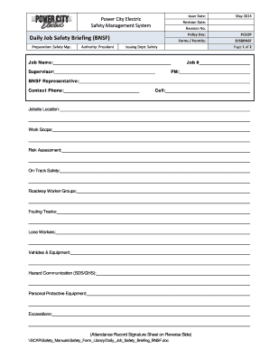 Daily Safety Briefing Template  Form