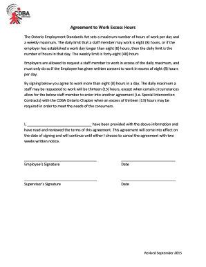 Excess Hours Agreement Ontario Template  Form