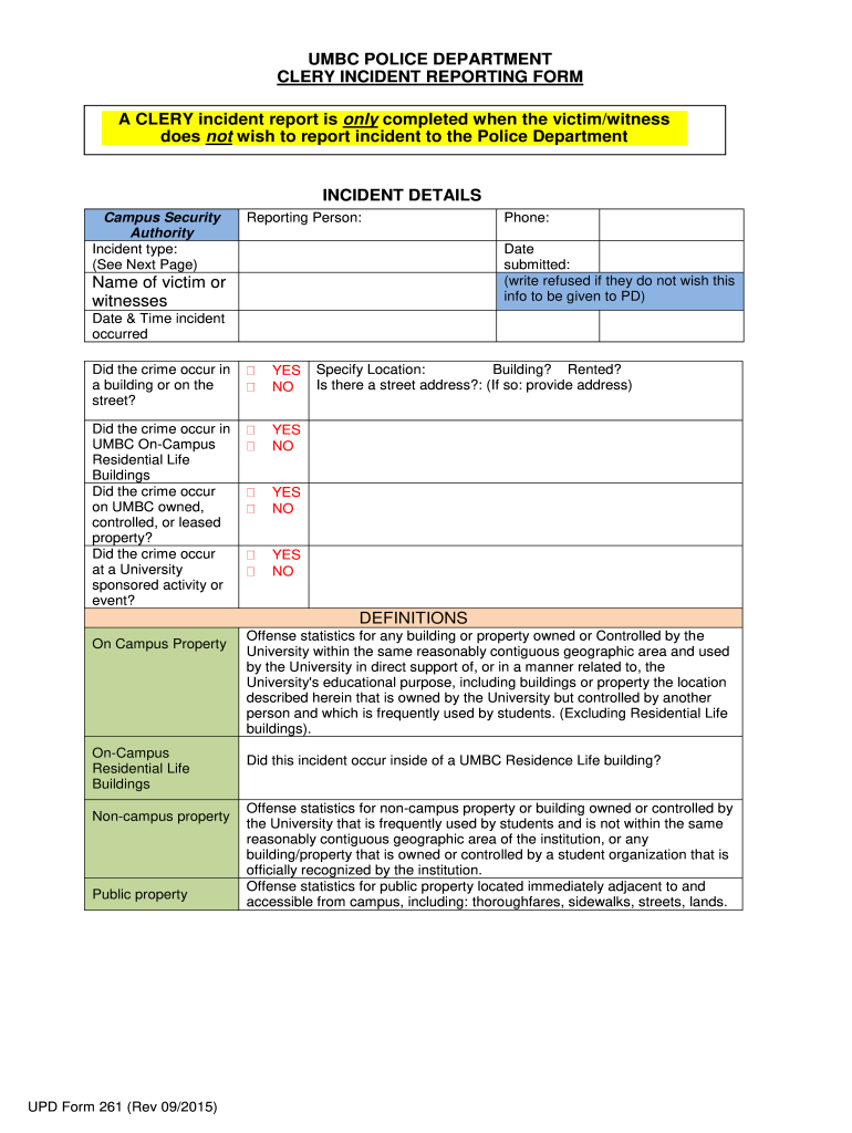  UMBC POLICE DEPARTMENT CLERY INCIDENT REPORTING FORM a Police Umbc 2015-2024