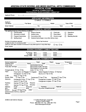 Physical Exam Form Arizona Boxing and MMA Commission