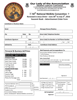 Souvenir Book Advertisement Order Form Melkitecathedral