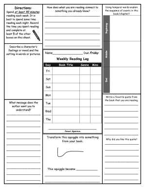 Weekly Reading Log Directions  Form