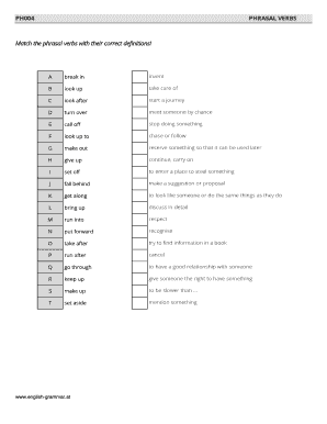 Match the Phrasal Verbs with Their Correct Definitions  Form