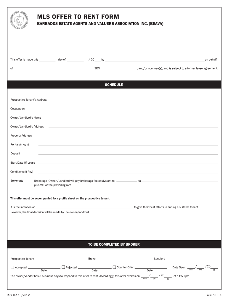 Offer to Rent Form BEAVA Inc